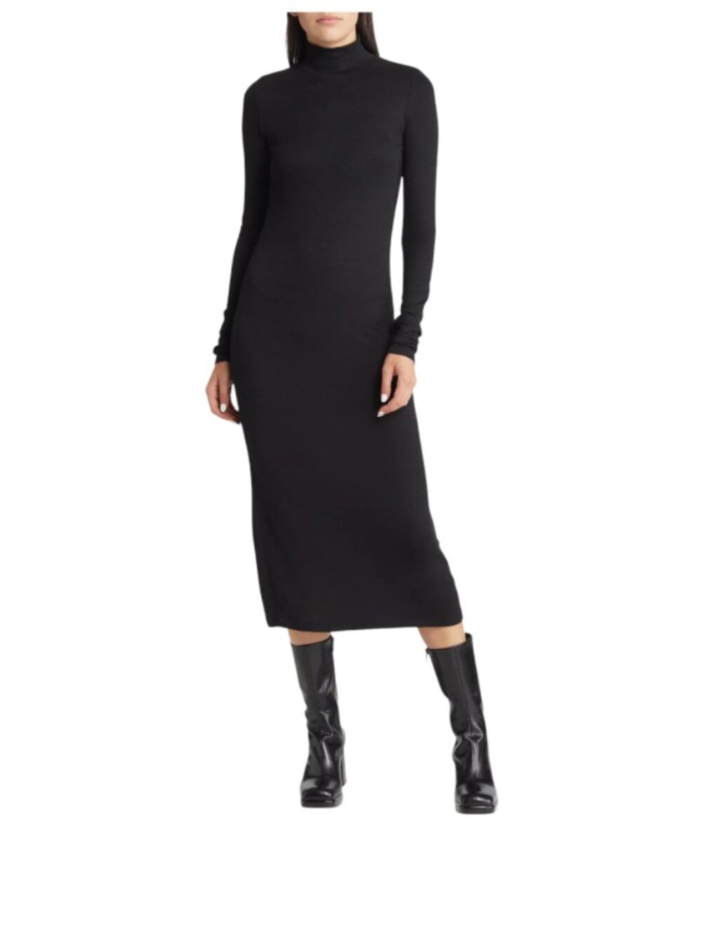Rag & Bone Mock Neck Midi Sweater Dress Womens XS Black Long Sleeve Stretch Knit